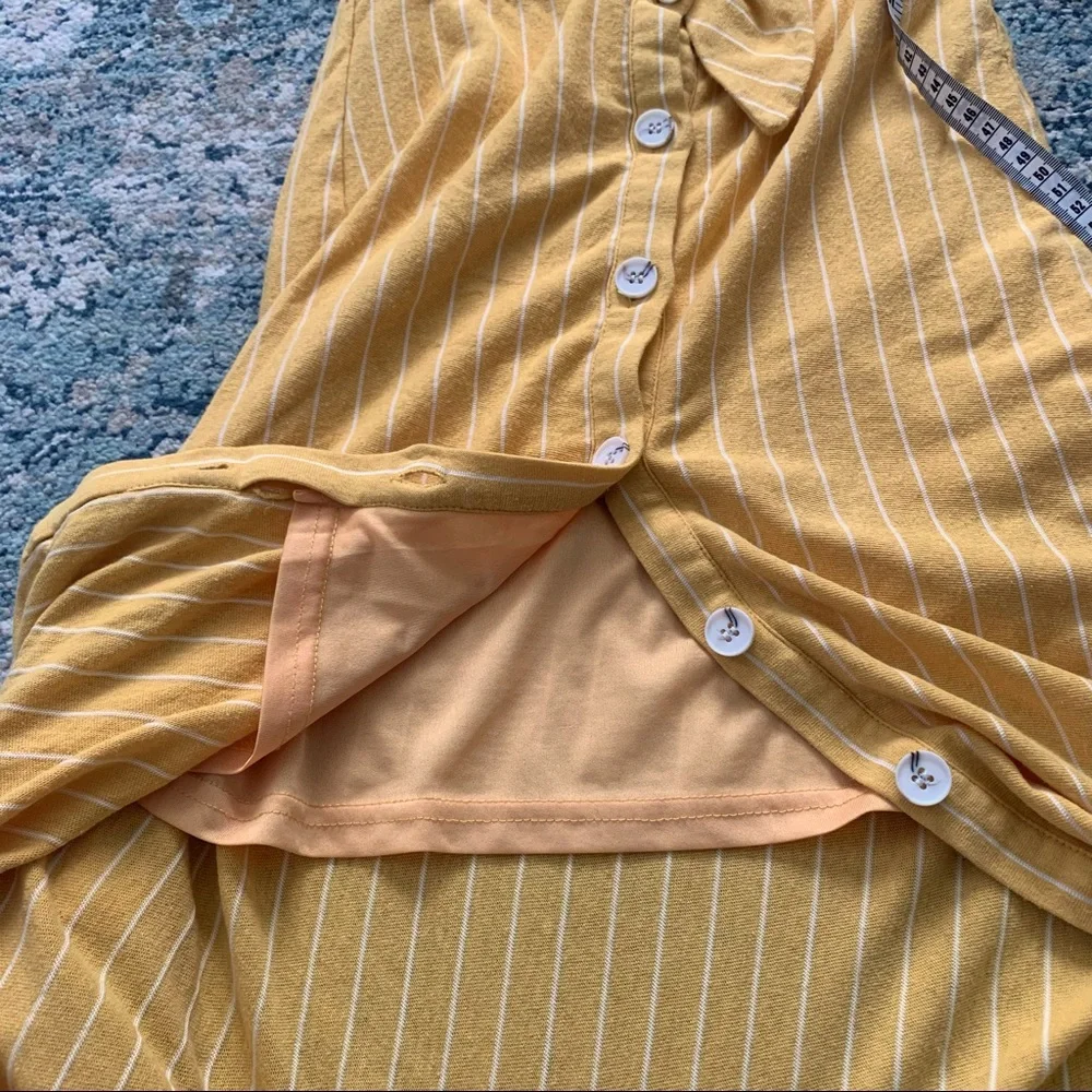 MPC yellow stripe front tie midi dress